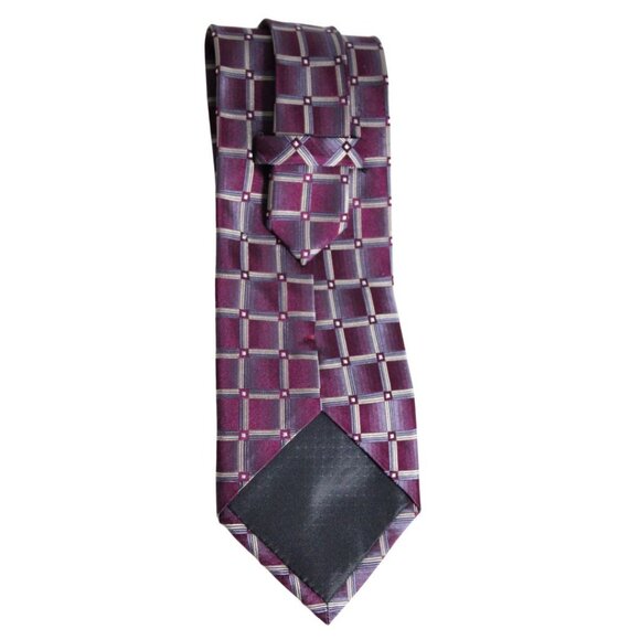100% Silk Tie - Garnet, Burgundy, Charcoal Grey & Beige Squares - Picture 2 of 3